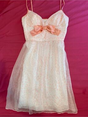 Gorgeous Maggy London Blush Pink Chiffon Dress with Peach Satin Bow
